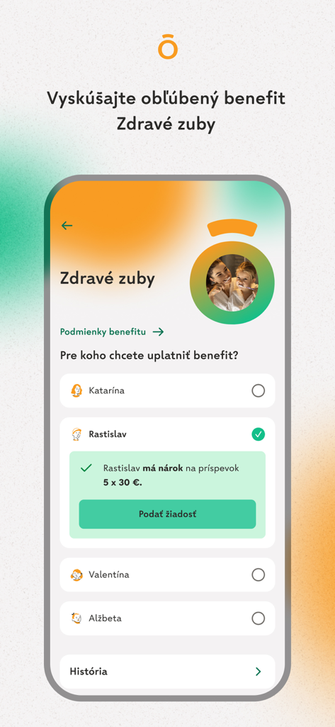 Dôvera - La aplicación Dôvera mostrando la elegibilidad para beneficios dentales y la selección de miembros de la familia para reclamaciones.