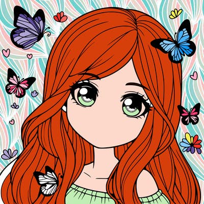 realistic girl with butterflies around her