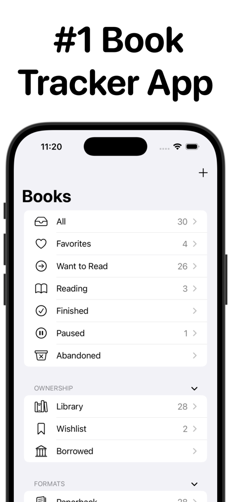 Bookshelf - Vox - Bookshelf Vox app interface showing reading progress categories like favorites, want to read, and finished books