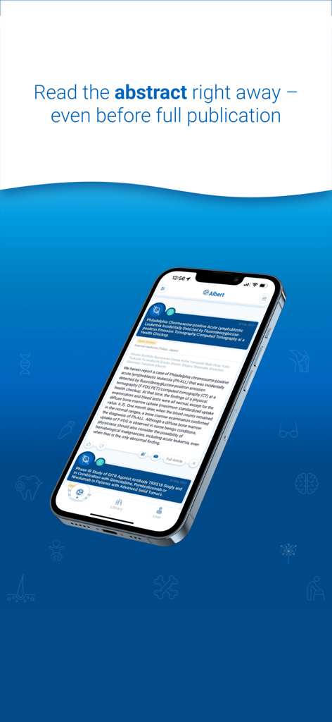 Docintel - Docintel app on a smartphone displaying a clinical research abstract for quick reading.