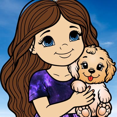 girl with a puppy in her hand and a beautiful smile