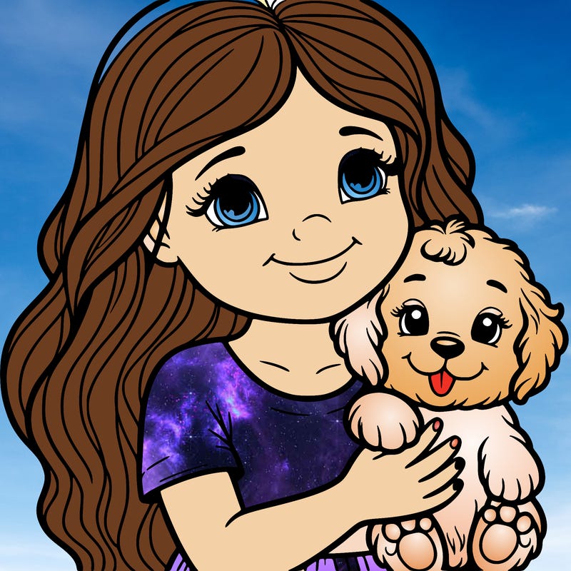 girl with a puppy in her hand and a beautiful smile