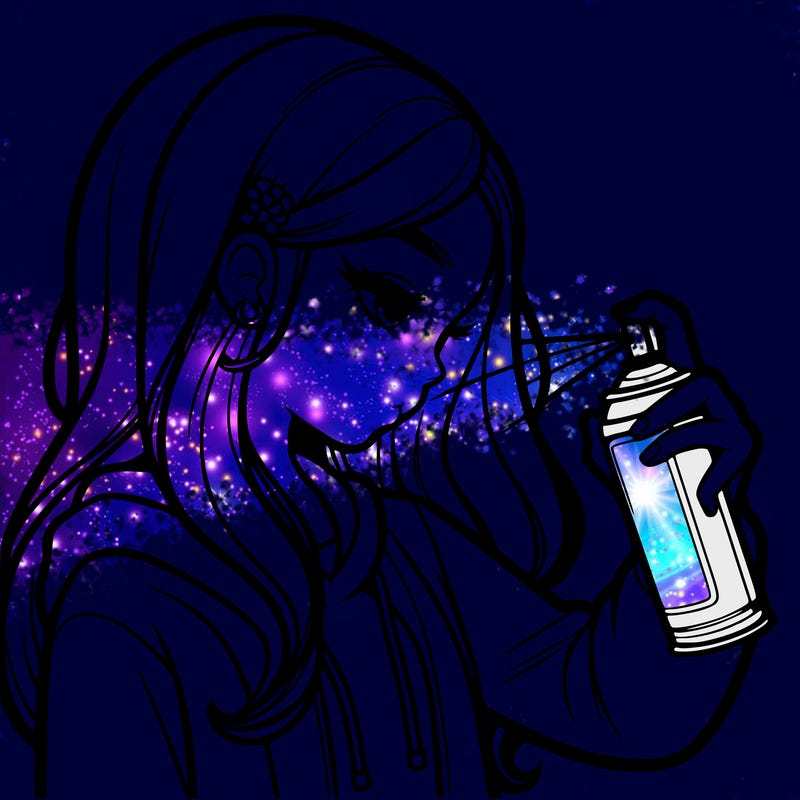 a realistic girl spray painting