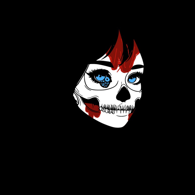 realistic girl with skull