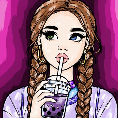 realistic girl with braided hair drinking boba