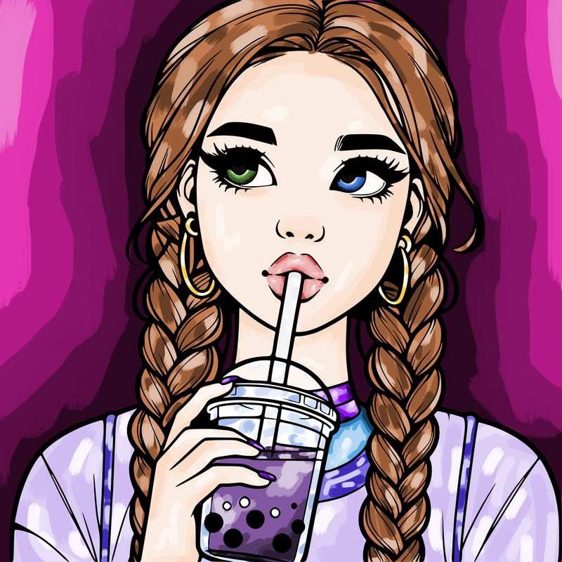 realistic girl with braided hair drinking boba