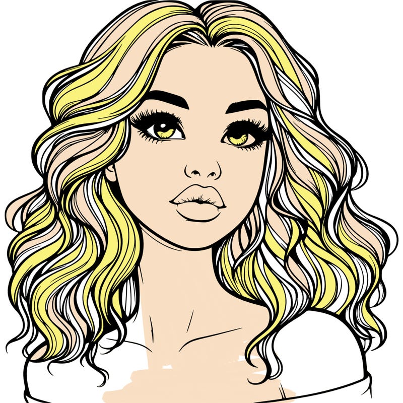 realistic girl with wavy hair and lips