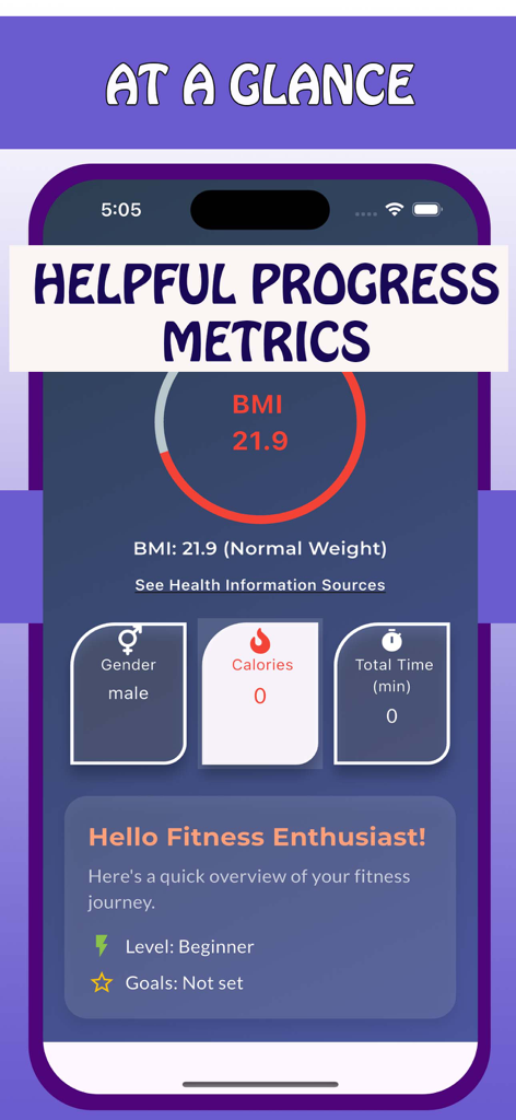 Bigger Buttocks Workout,glutes - Painel de progresso de fitness mostrando métricas de IMC, calorias e tempo de treino