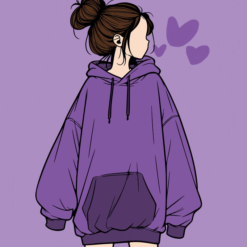 realistic girl with a oversized sweatshirt on and a bun