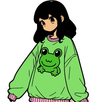 girl wearing frogging sweatshirt