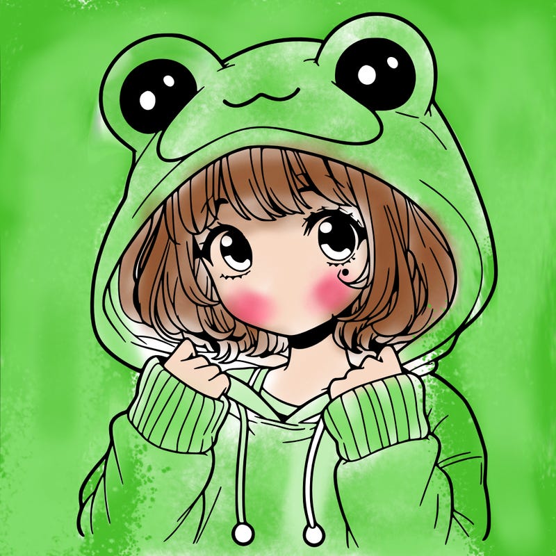 a cute teenage girl wearing a frog hoodie