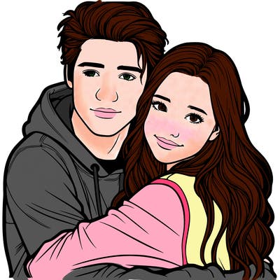 realistic teen girl hugging a realistic teen boy