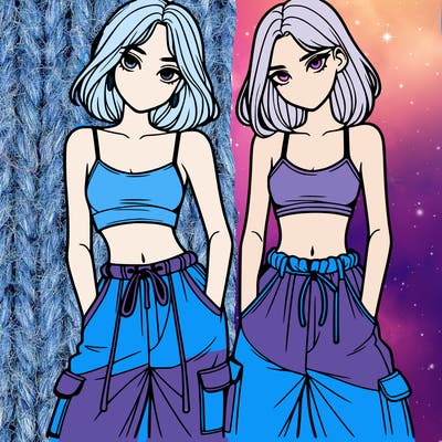 two girls with crop top with baggy pants