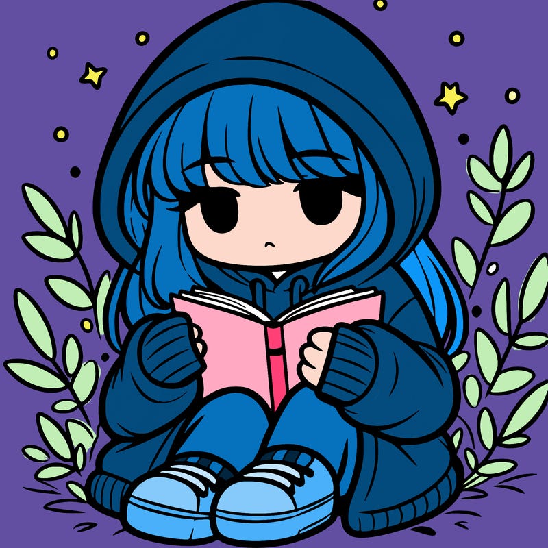 girl in oversized hoodie reading a book