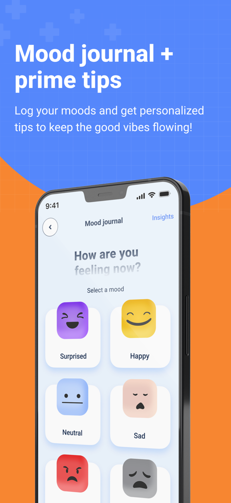 Docprime - Docprime app mood journal screen featuring emoji selectors for tracking emotions
