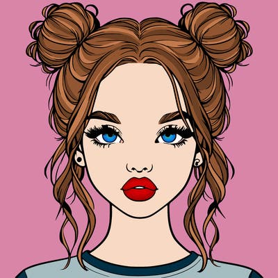 realistic girl with two buns in hair and lips