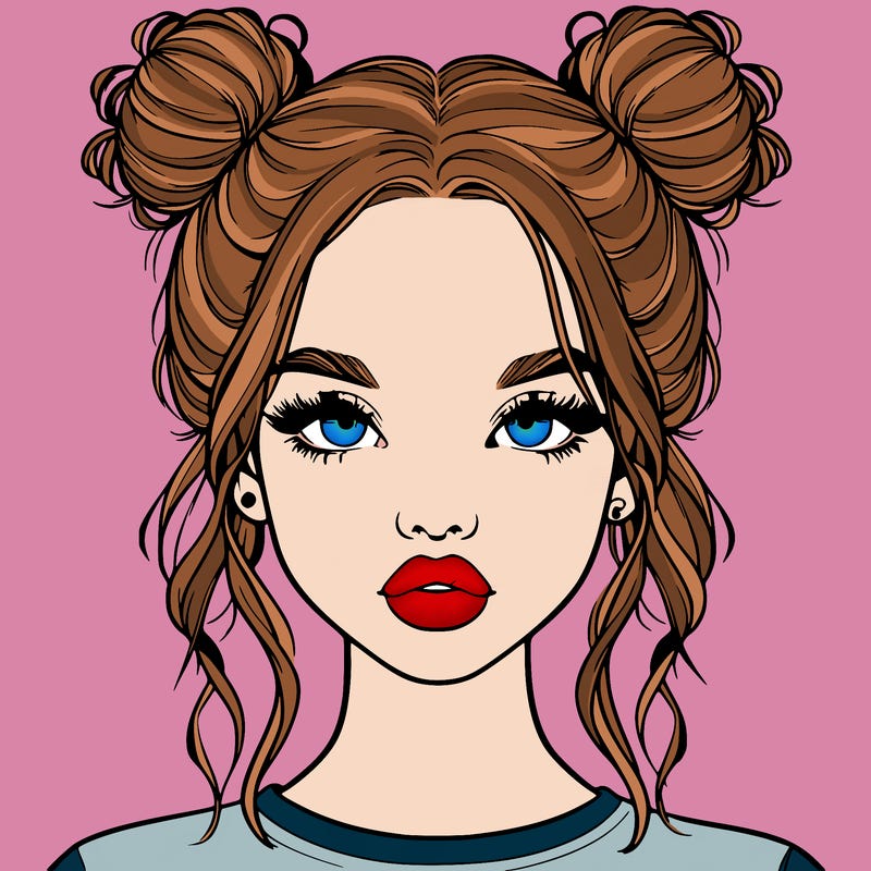 realistic girl with two buns in hair and lips