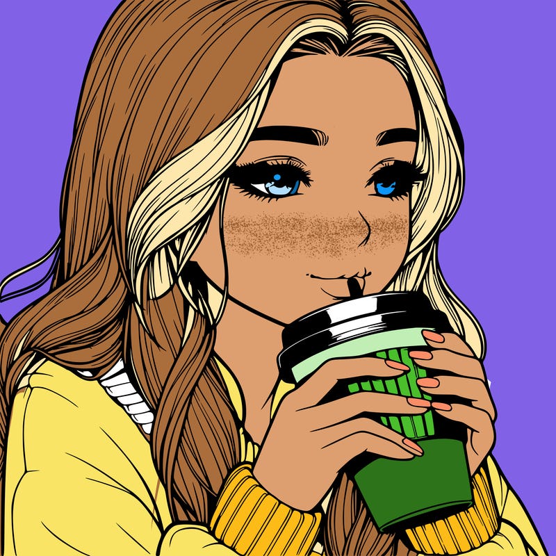 realistic girl drinking coffee