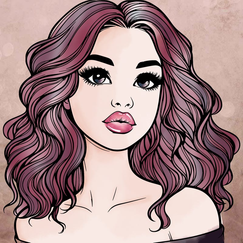 realistic girl with wavy hair and lips