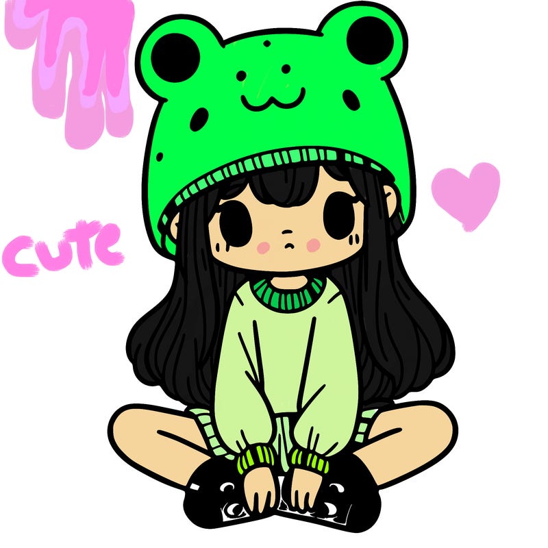 a girl wearing a frog hat and some frog socks