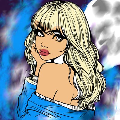 realistic girl with bangs looking over her shoulder