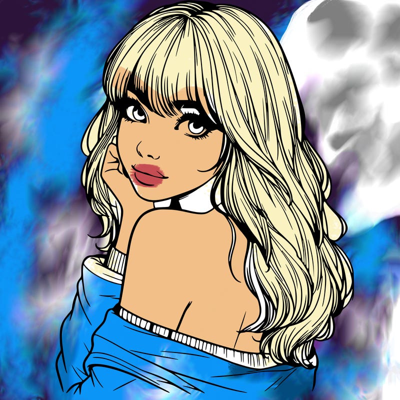 realistic girl with bangs looking over her shoulder