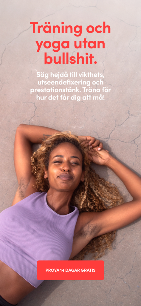 Vibes - 여성이 땅에 누워 요가와 피트니스에 대한 신체 긍정 접근 방식을 홍보하는 텍스트와 함께 있는 모습