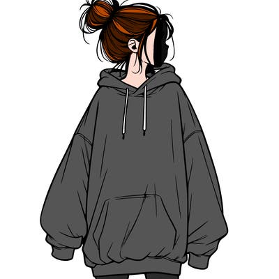 realistic girl with a oversized sweatshirt on and a bun