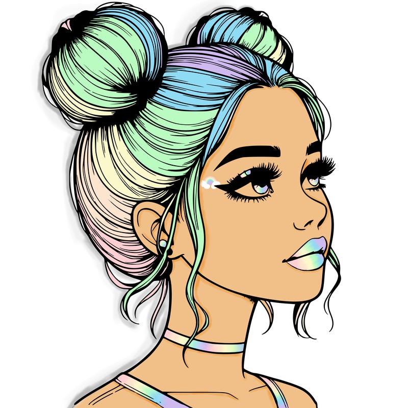 realistic girl with buns on the top of her head