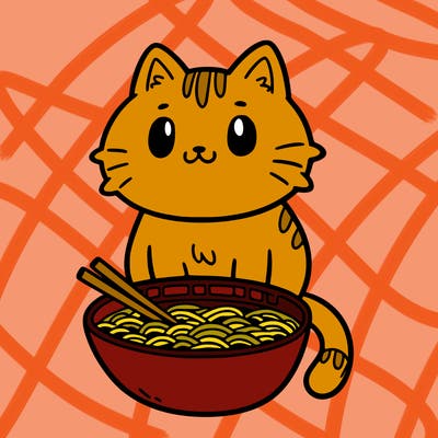 cat sitting in ramen