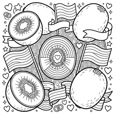 Dive into a delicious celebration of love and diversity with this joyful Kiwis and Pride coloring page. Featuring delightful kiwis alongside festive Pride elements, it's a perfect blend of sweetness and solidarity ready for your creative touch.