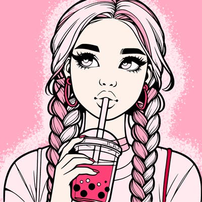 realistic girl with braided hair drinking boba