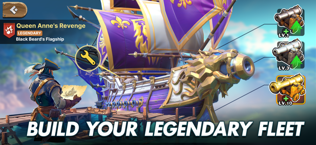Customizing and upgrading the legendary Queen Annes Revenge ship in Lord of Seas