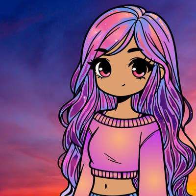 girl with long hair and a crop top with a sweater