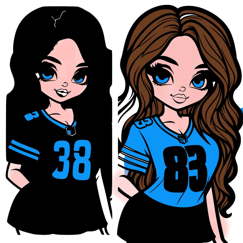 girl model wearing a detroit lions jersey