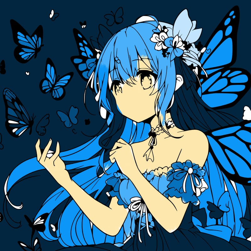 anime girl with butterfly wings surrounded by butterflies