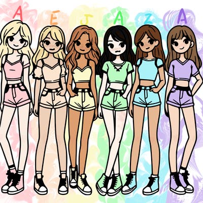 a group of girls wearing crop tops and shorts