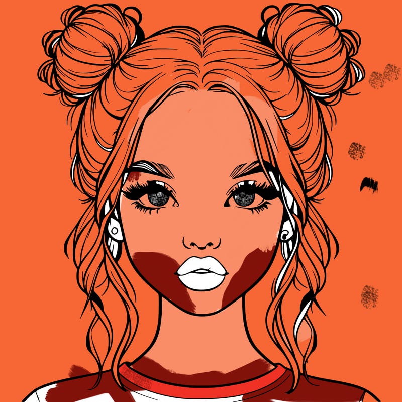 realistic girl with two buns in hair and lips