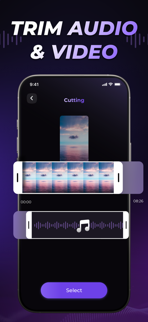 Music Booster: Louder Volume - Interface do aplicativo Music Booster para cortar clipes de áudio e vídeo