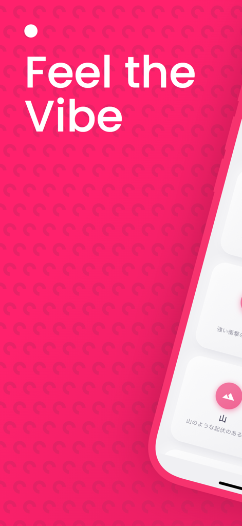 VibeWave mobile app interface showing relaxation vibration patterns on a pink background