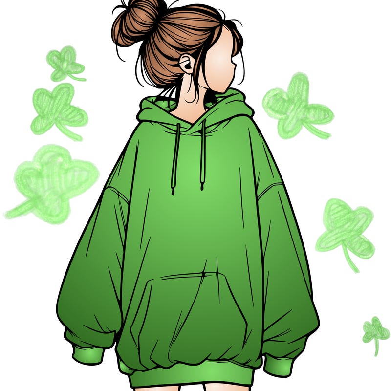 realistic girl with a oversized sweatshirt on and a bun