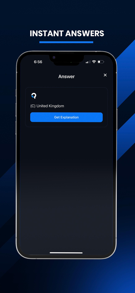 QuizMate app interface showing an instant study answer and a button for a detailed explanation.