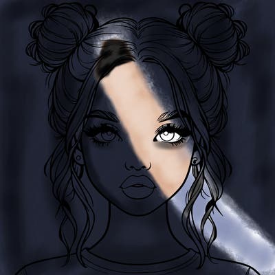 realistic girl with two buns in hair and lips