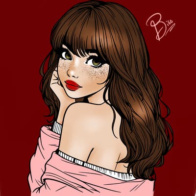 realistic girl with bangs looking over her shoulder