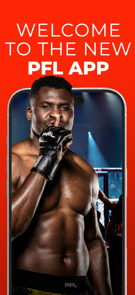 PFL - Welcome screen of the new PFL MMA app featuring fighter Francis Ngannou