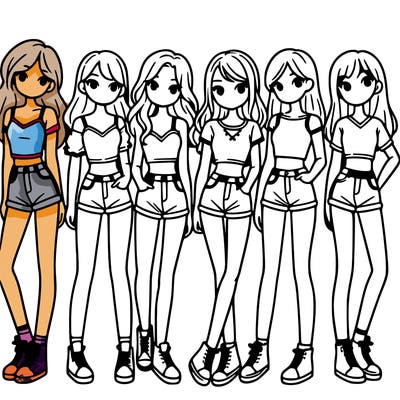 a group of girls wearing crop tops and shorts