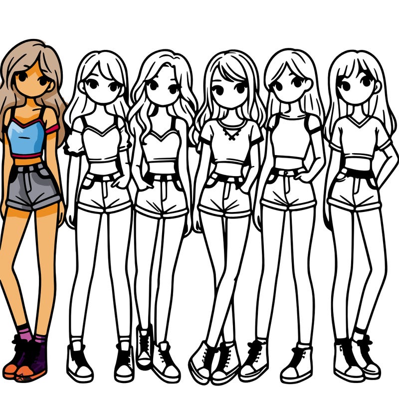 a group of girls wearing crop tops and shorts