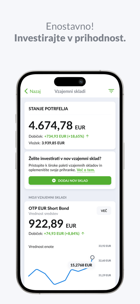 mBank@Net - mBank Net app interface displaying mutual funds portfolio balance and performance graph
