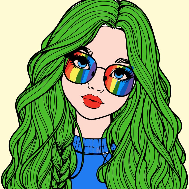 girl with long hair and freckles and glasses realistic