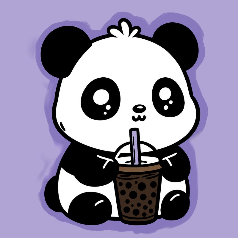 panda driking boba